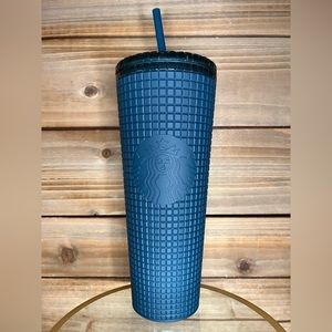 NEW Starbucks 2023 Dark Teal Grid Soft Grip Touch 24 oz Venti Tumbler NWT